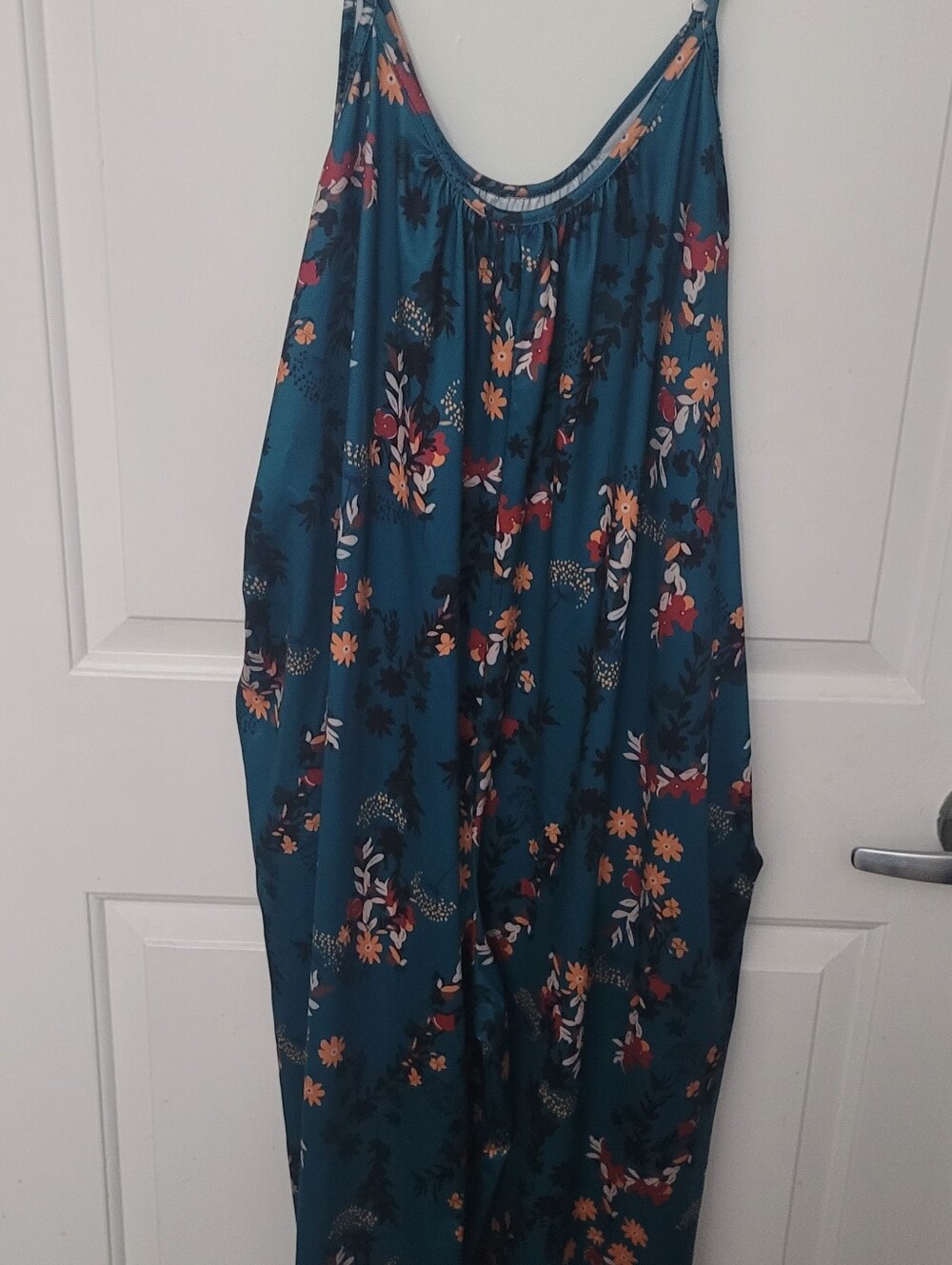 Unbranded Plus Sz Teal Flor. Printed Cami Jumpsuit W/Pokts & Suspender Sz 3XL